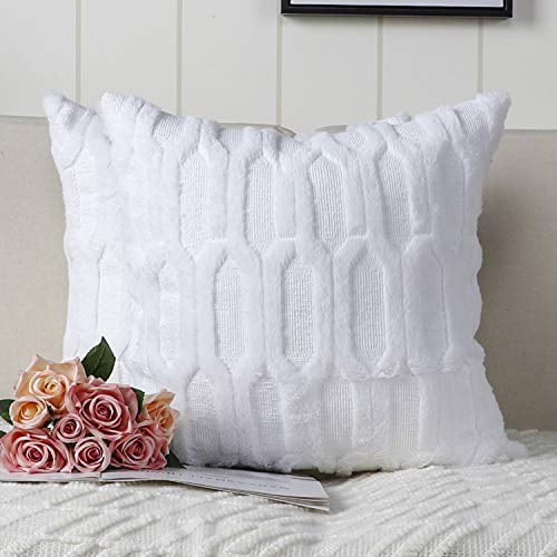 MADIZZ Pack of 2 Soft Plush Short Wool Velvet Decorative Throw Pillow Covers Luxury Style Cushion Case European Pillow Shell for Sofa Bedroom Square White 26x26 inch